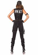 Kvinnlig SWAT-officer, maskerad-jumpsuit med dragkedja på framsidan och spänne